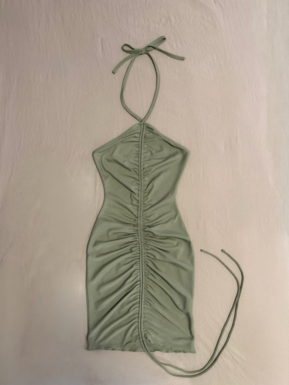 Princess Polly Sage Green Ruched Halter Mini Dress